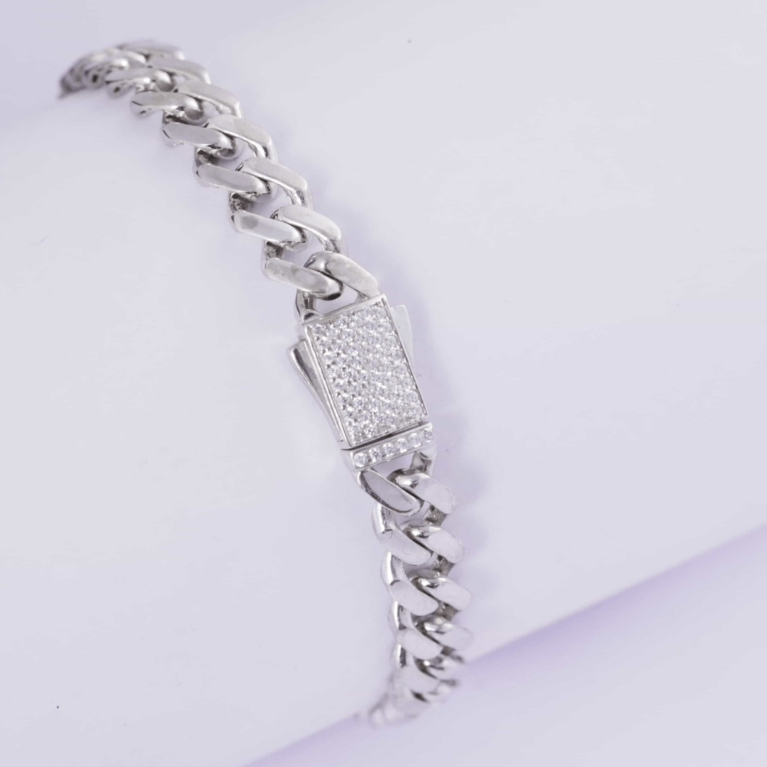 Silver Spark Cuban Link Bracelet 8MM