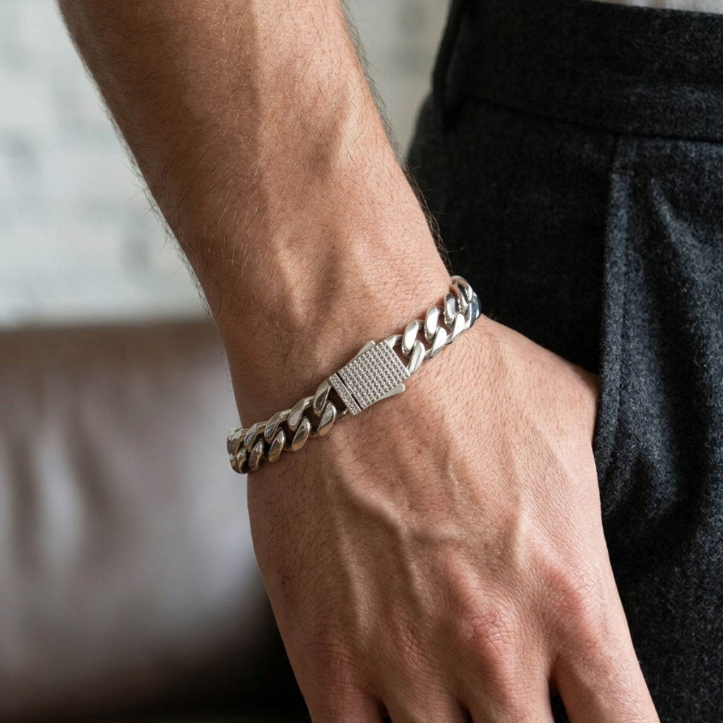 Silver Spark Cuban Link Bracelet 8MM