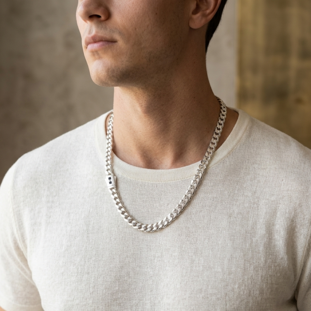 Signature Plate Cuban Silver Chain 9MM