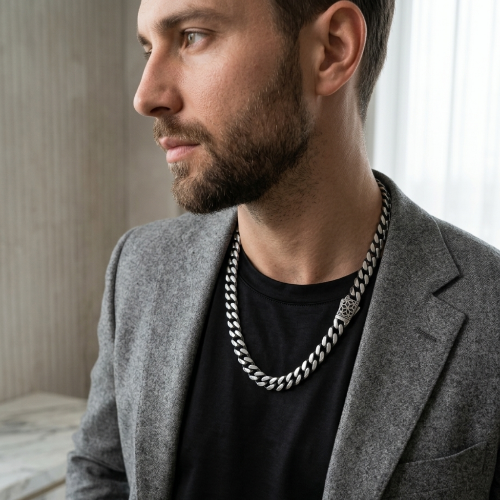 Cubic Design Silver Chain 10MM