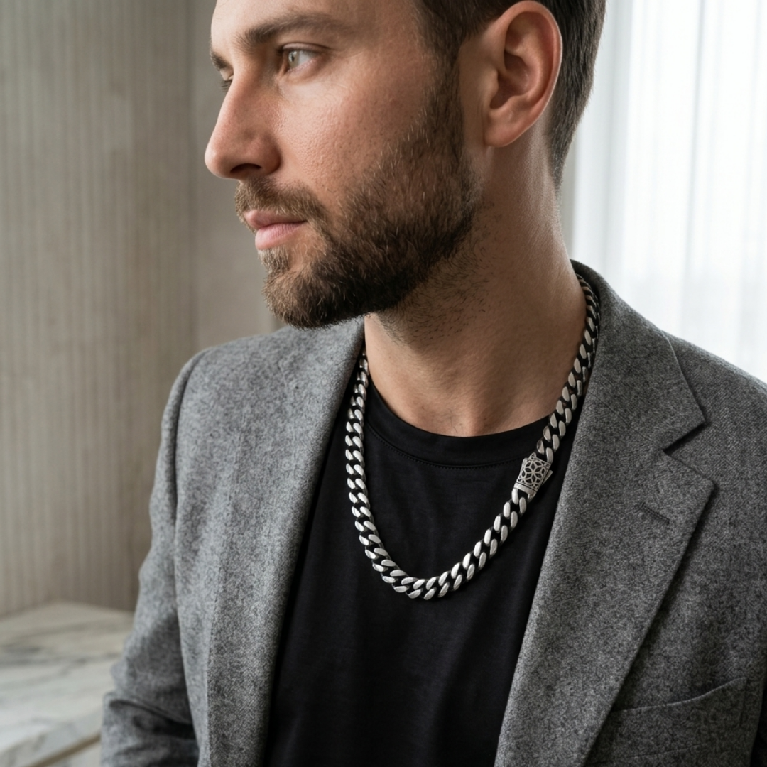 Cubic Design Silver Chain 10MM