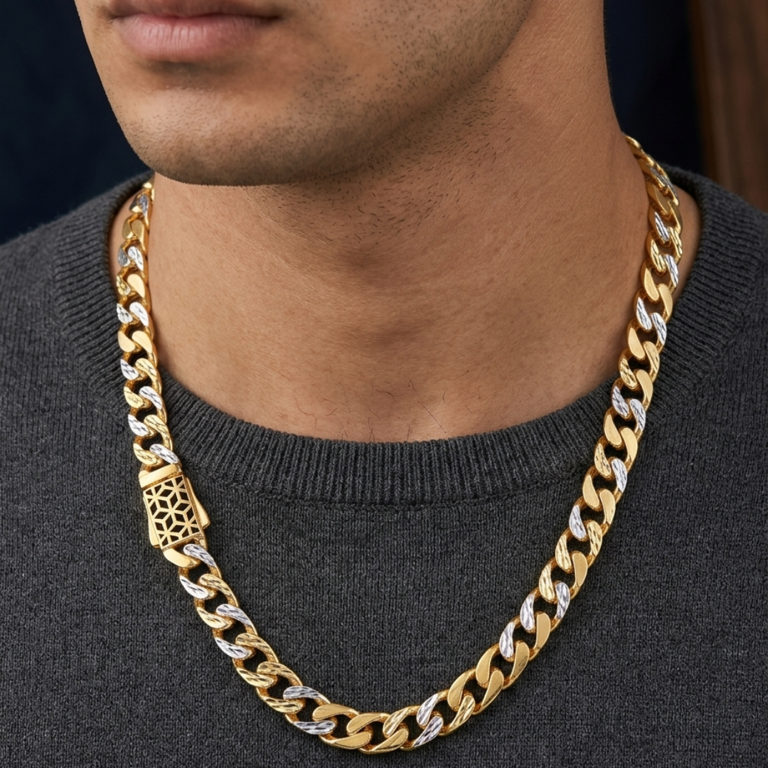 Geometric Dual Tone Gold Chain 8MM