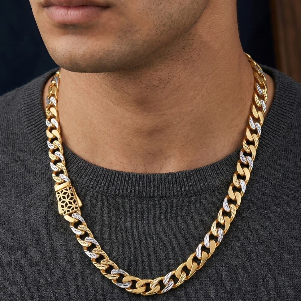Geometric Dual Tone Gold Chain 8MM