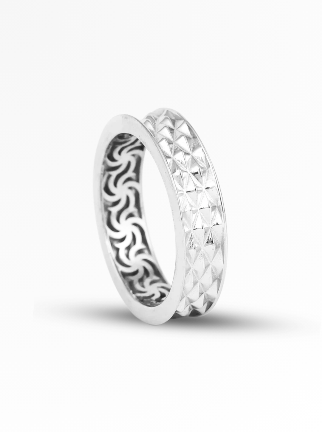 Classic Textured Band Silver Ring  6mm