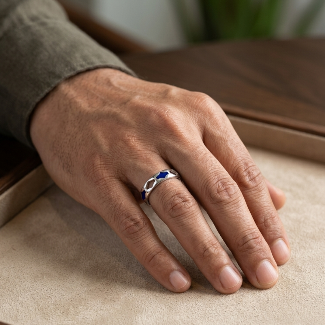 Azure Star Enamel Band Ring – 5mm
