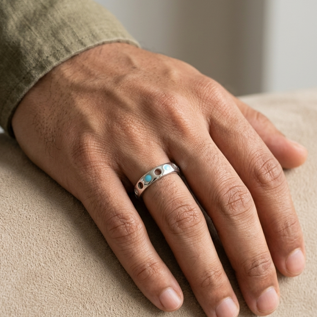 Aqua Dot Enamel Band Ring – 5mm
