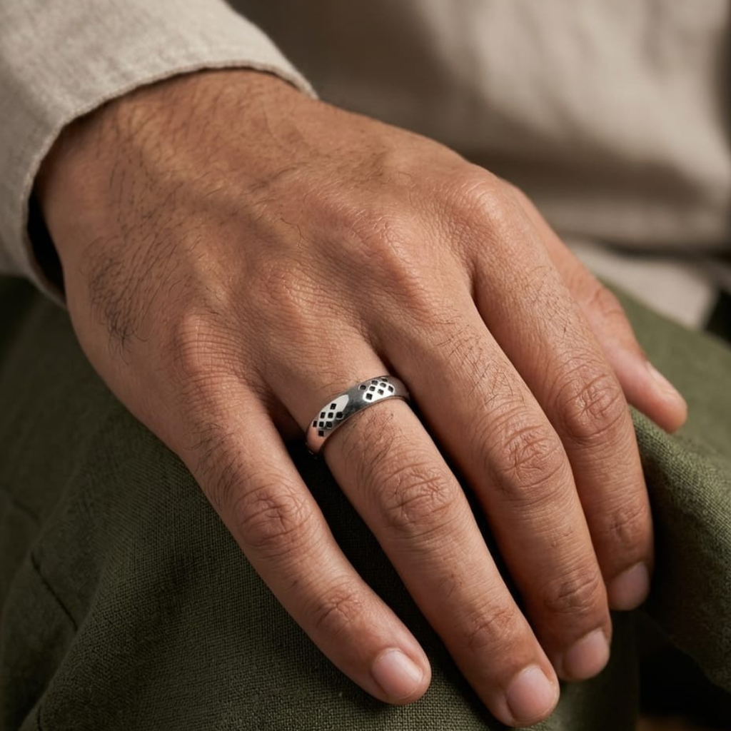 Noir Grid Pattern Band Ring – 4.5mm
