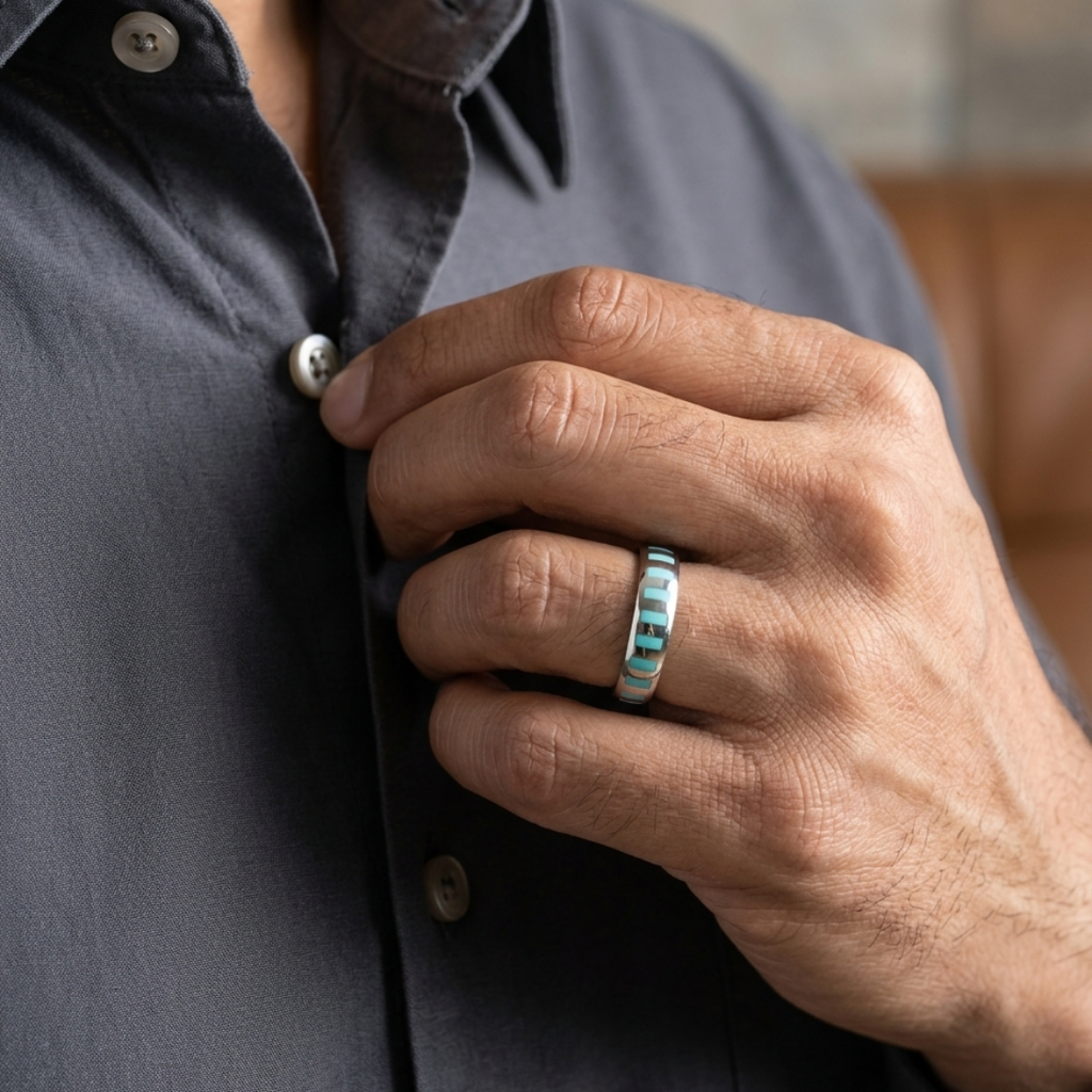 Aqua Line Enamel Band Ring – 5mm
