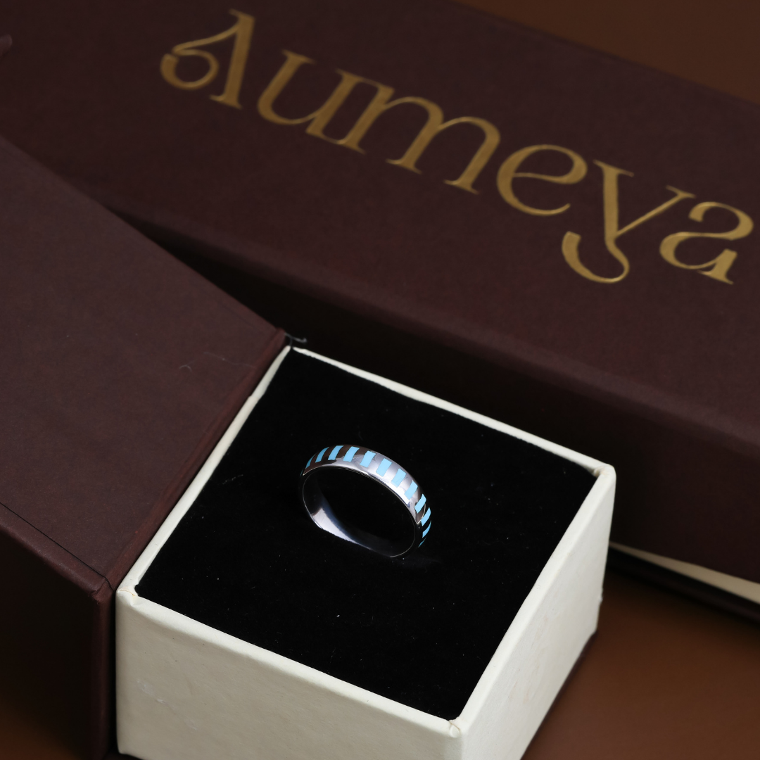 Aqua Line Enamel Band Ring – 5mm