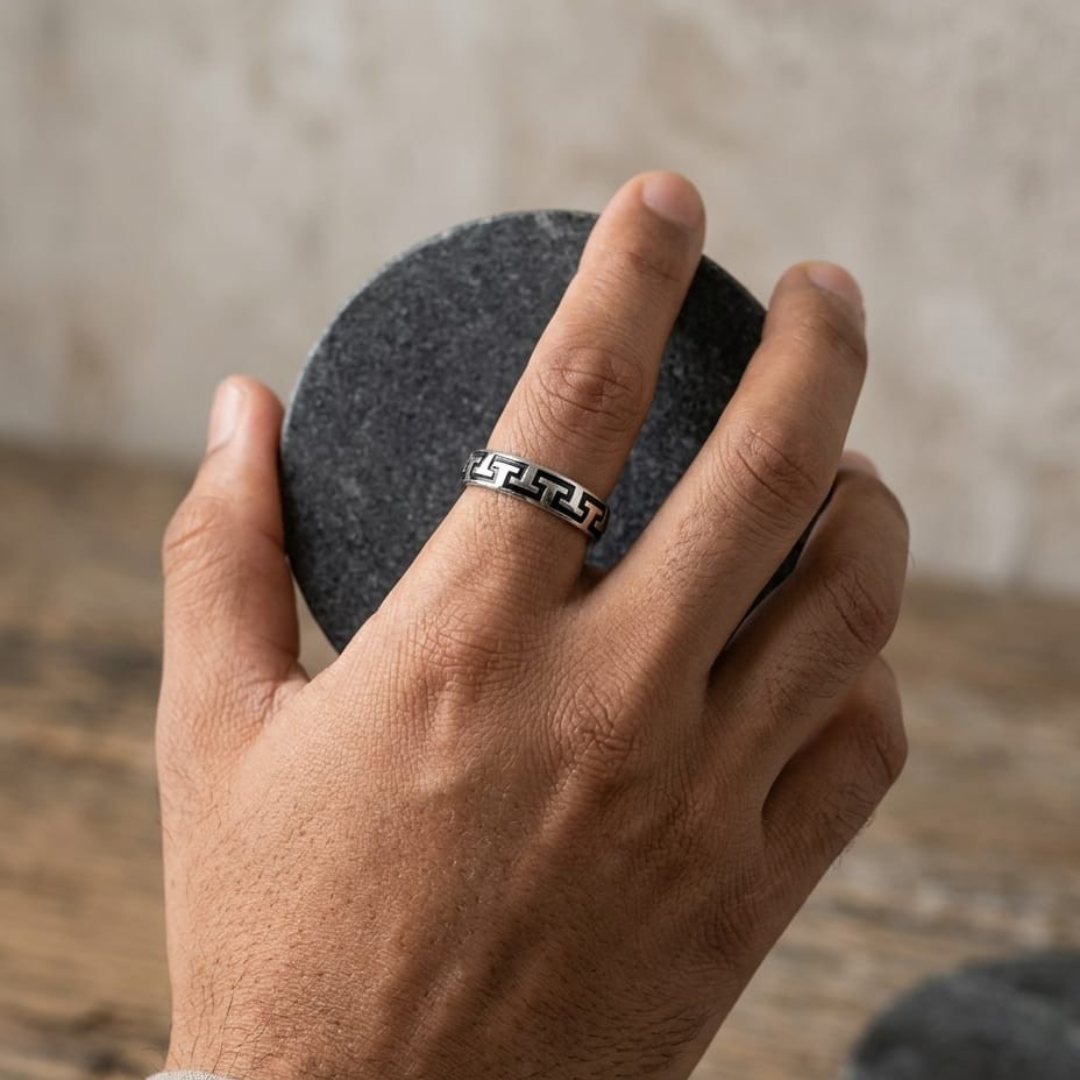 Noir Link Pattern Band Ring – 5mm