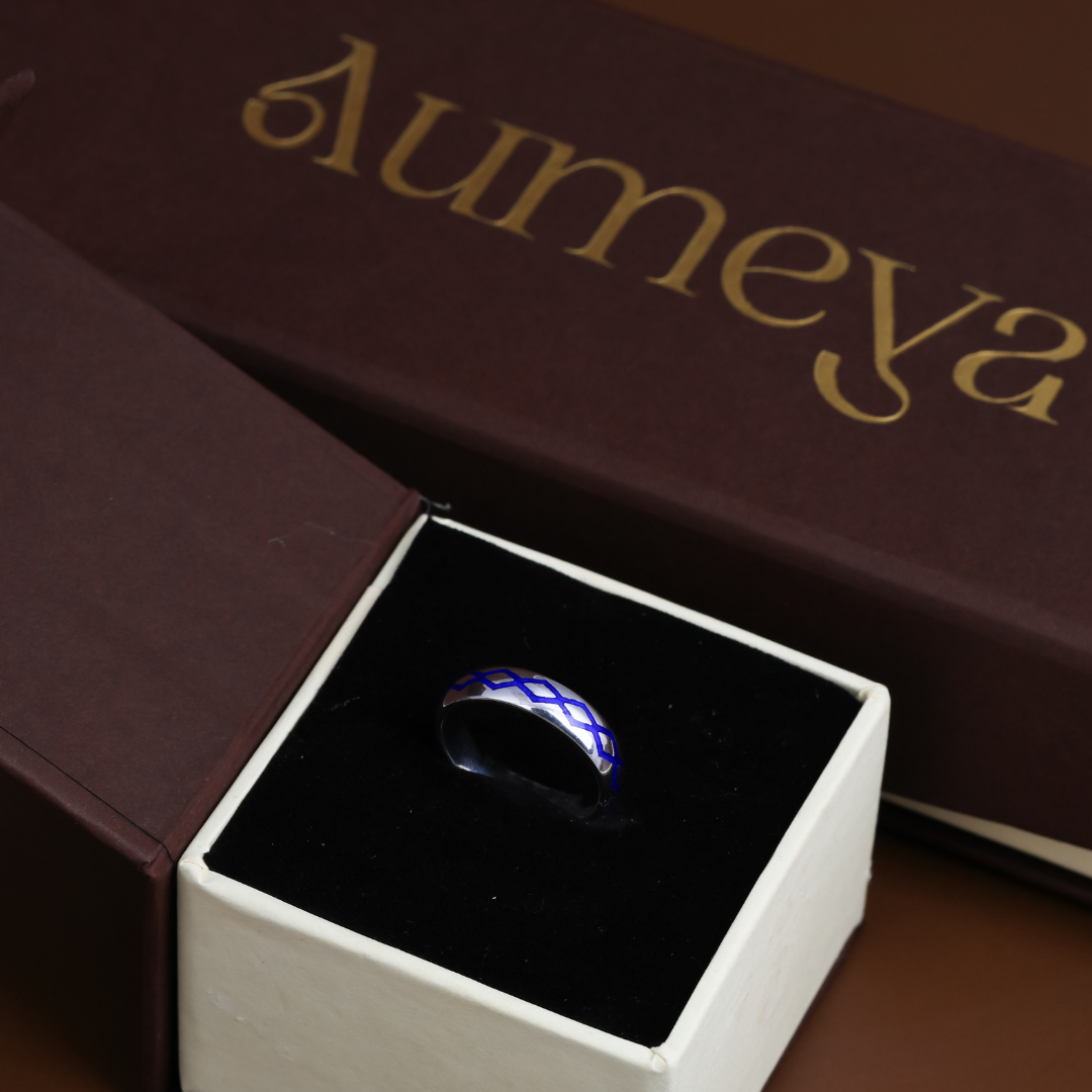 Azure Lattice Enamel Band Ring – 5mm