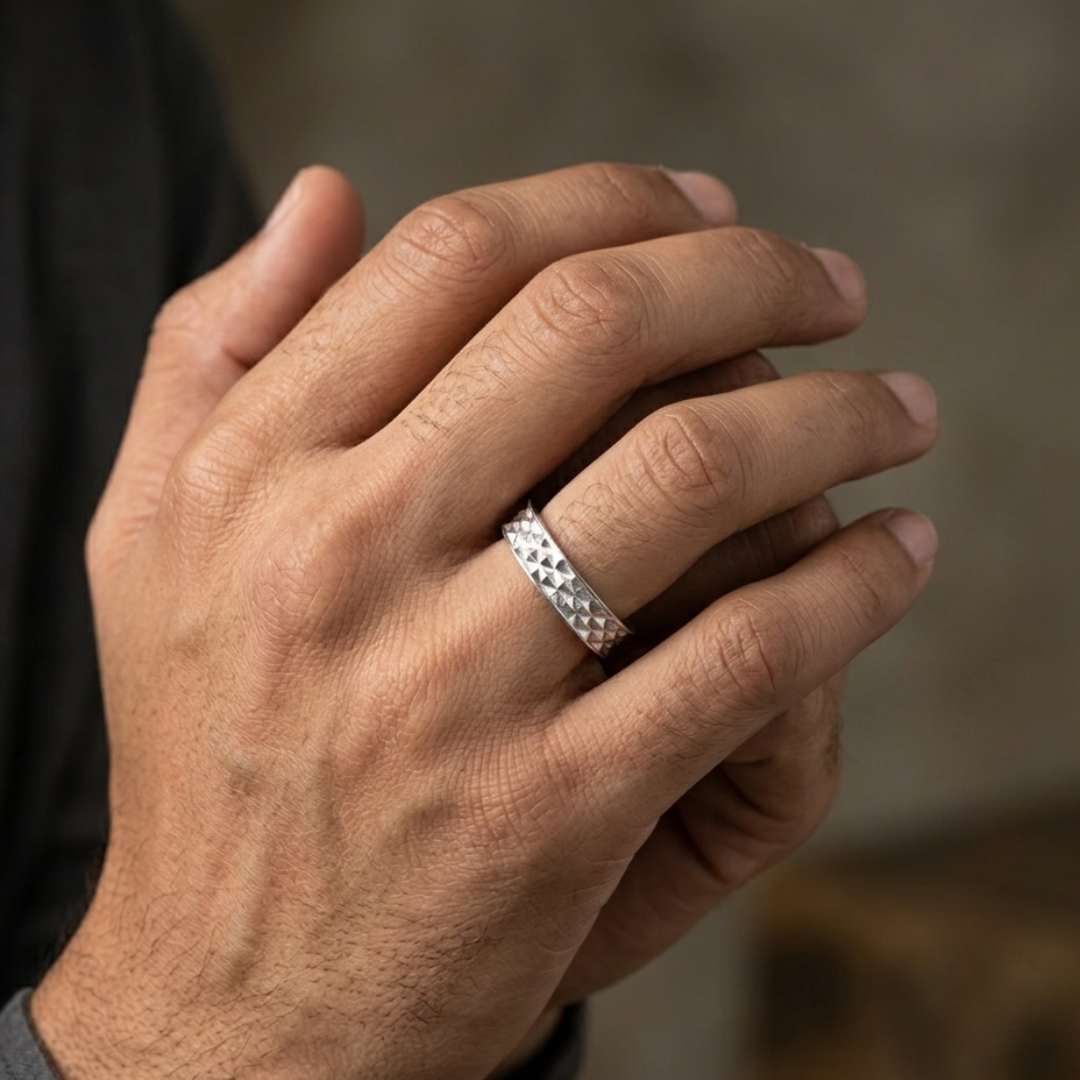 Classic Textured Band Silver Ring  6mm