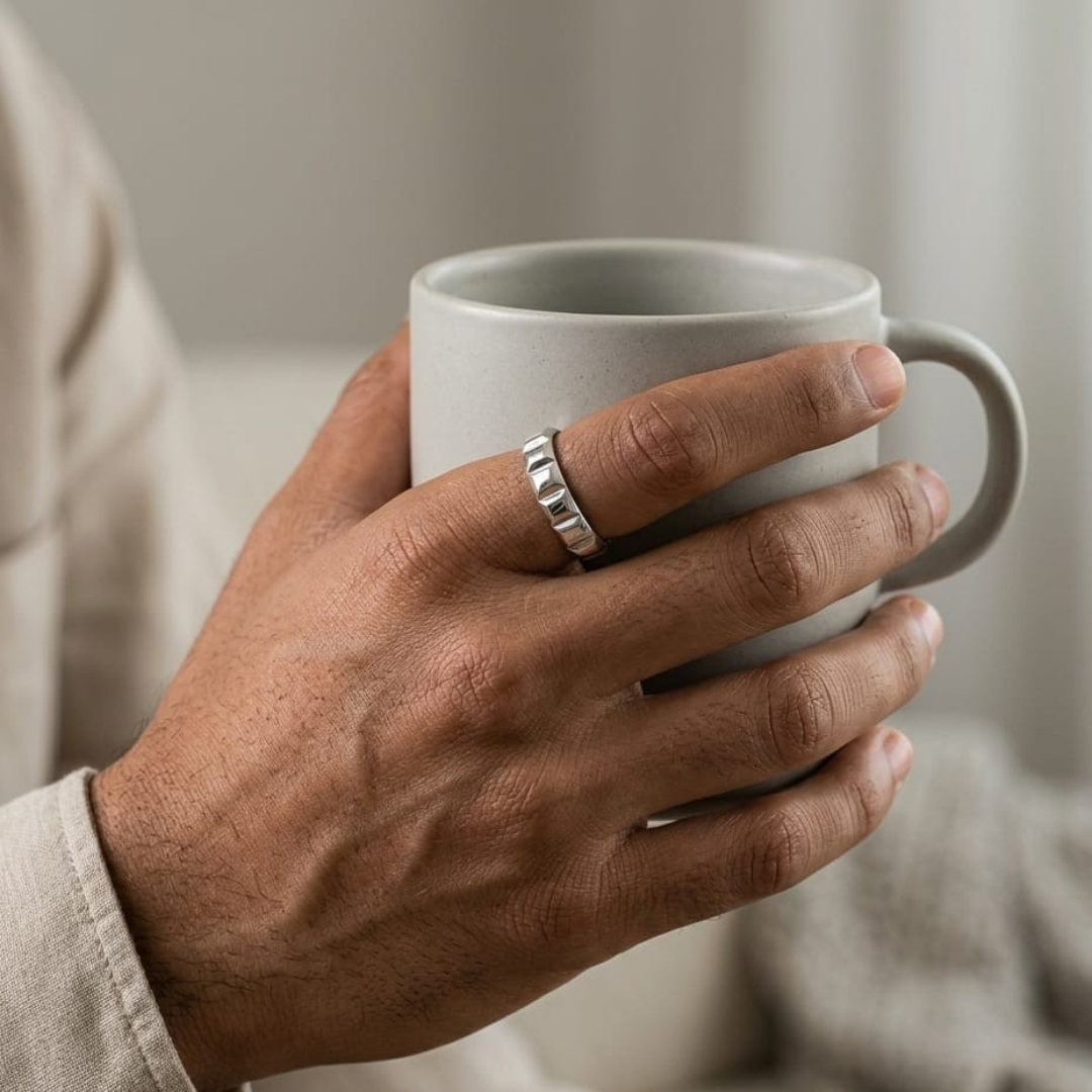 Geometric Facet Silver Band Ring 6mm