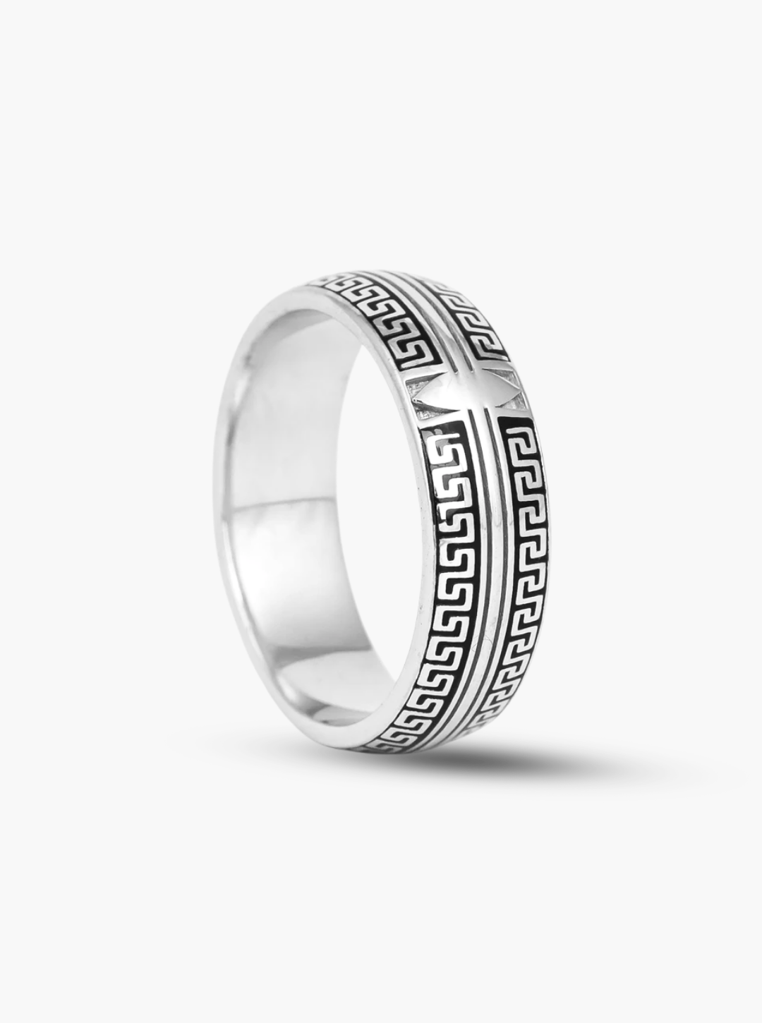 Regal Greek Key Band Ring – 7mm