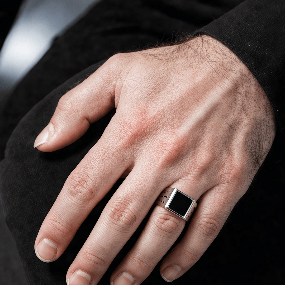 Obsidian Square Signet Ring