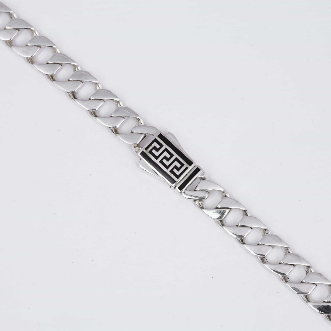 Greek Key Cuban Silver Chain 8.5MM