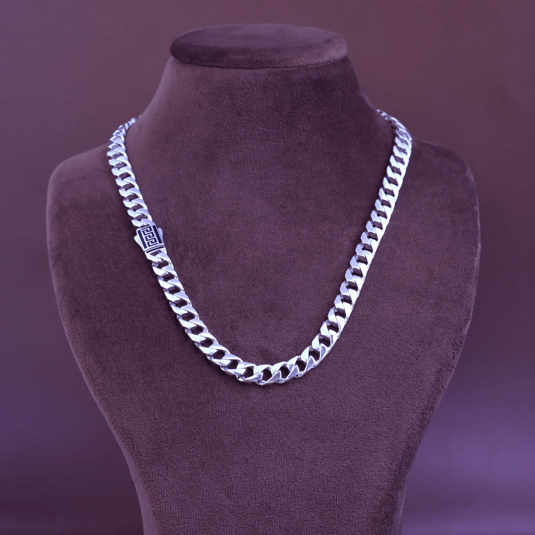 Greek Key Cuban Silver Chain 8.5MM