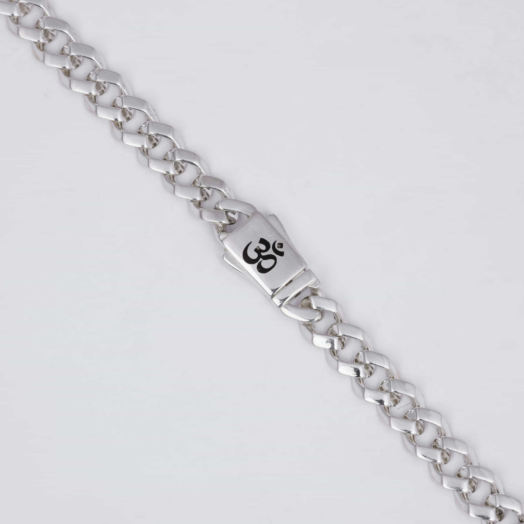 Om Symbol Cuban Silver Chain 7.5MM