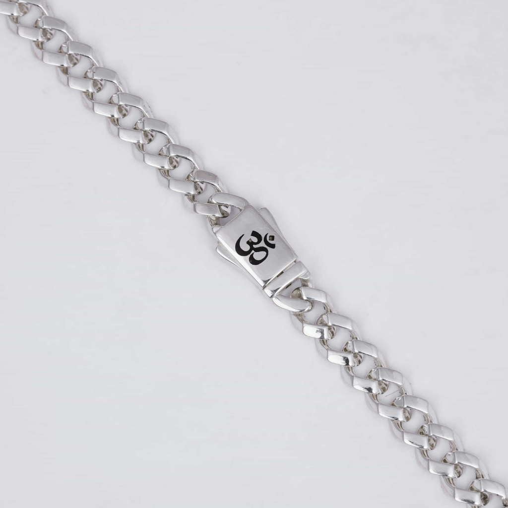 Om Symbol Cuban Silver Chain 7.5MM