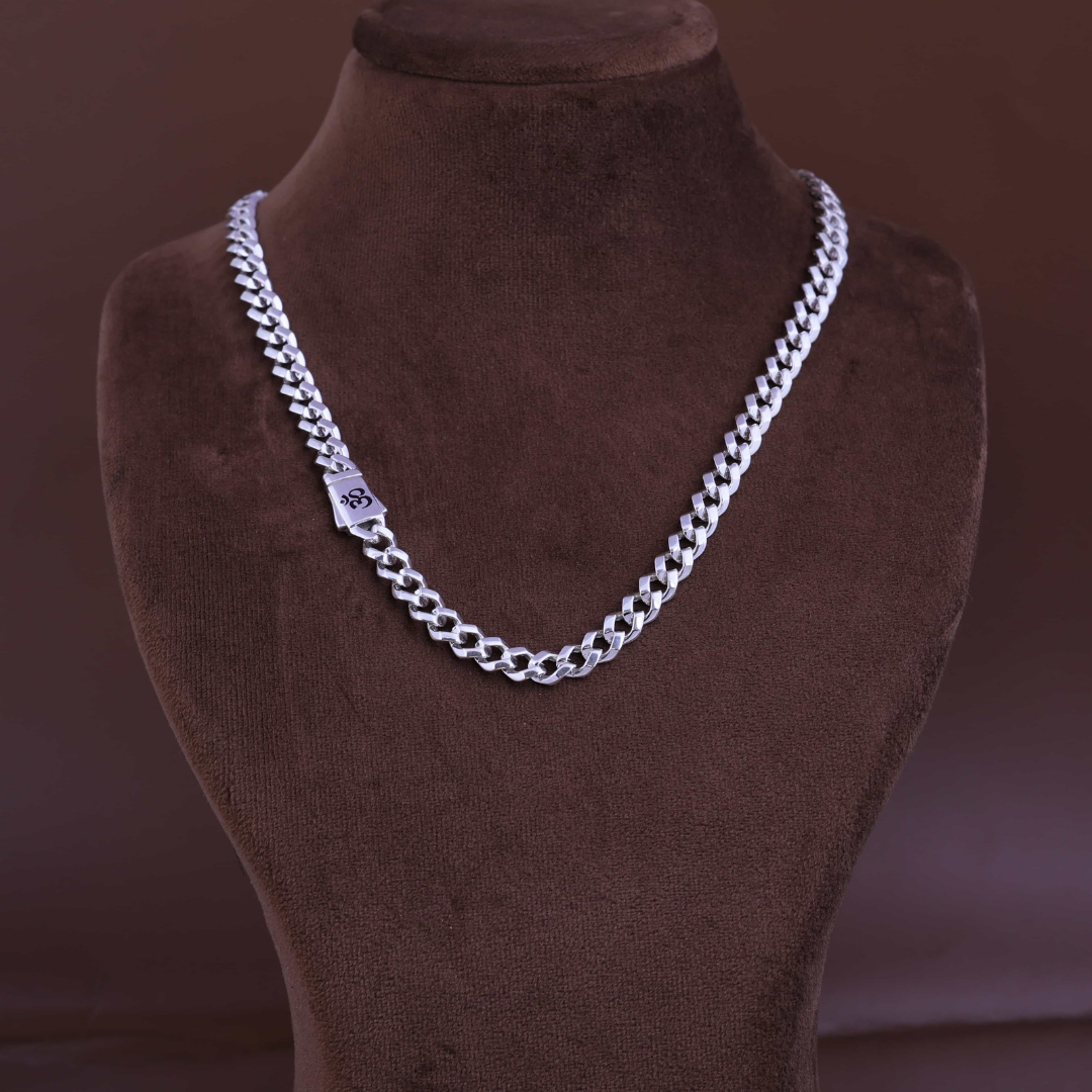Om Symbol Cuban Silver Chain 7.5MM