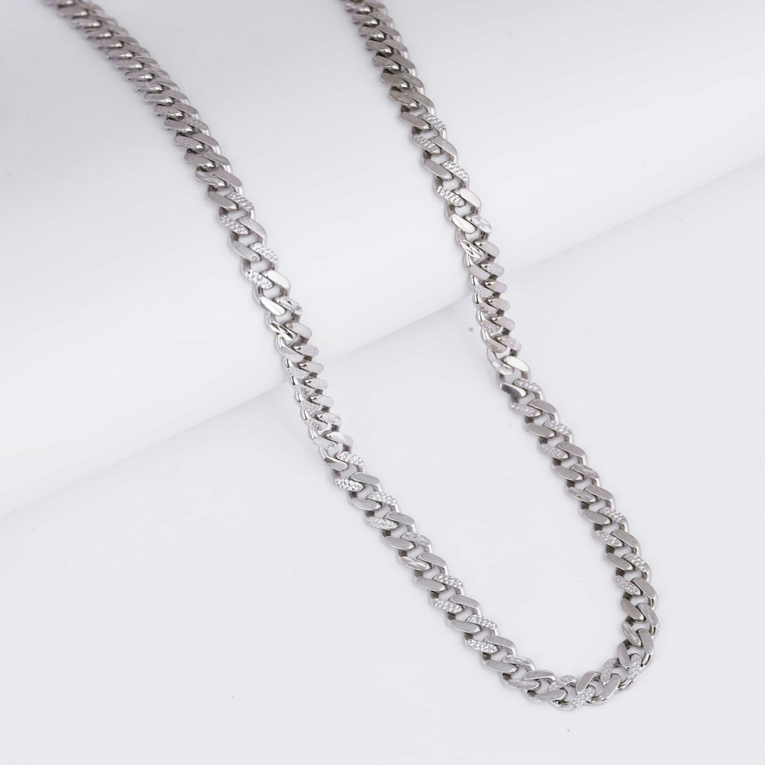 Royal Blue Accent Cuban Silver Chain 7MM