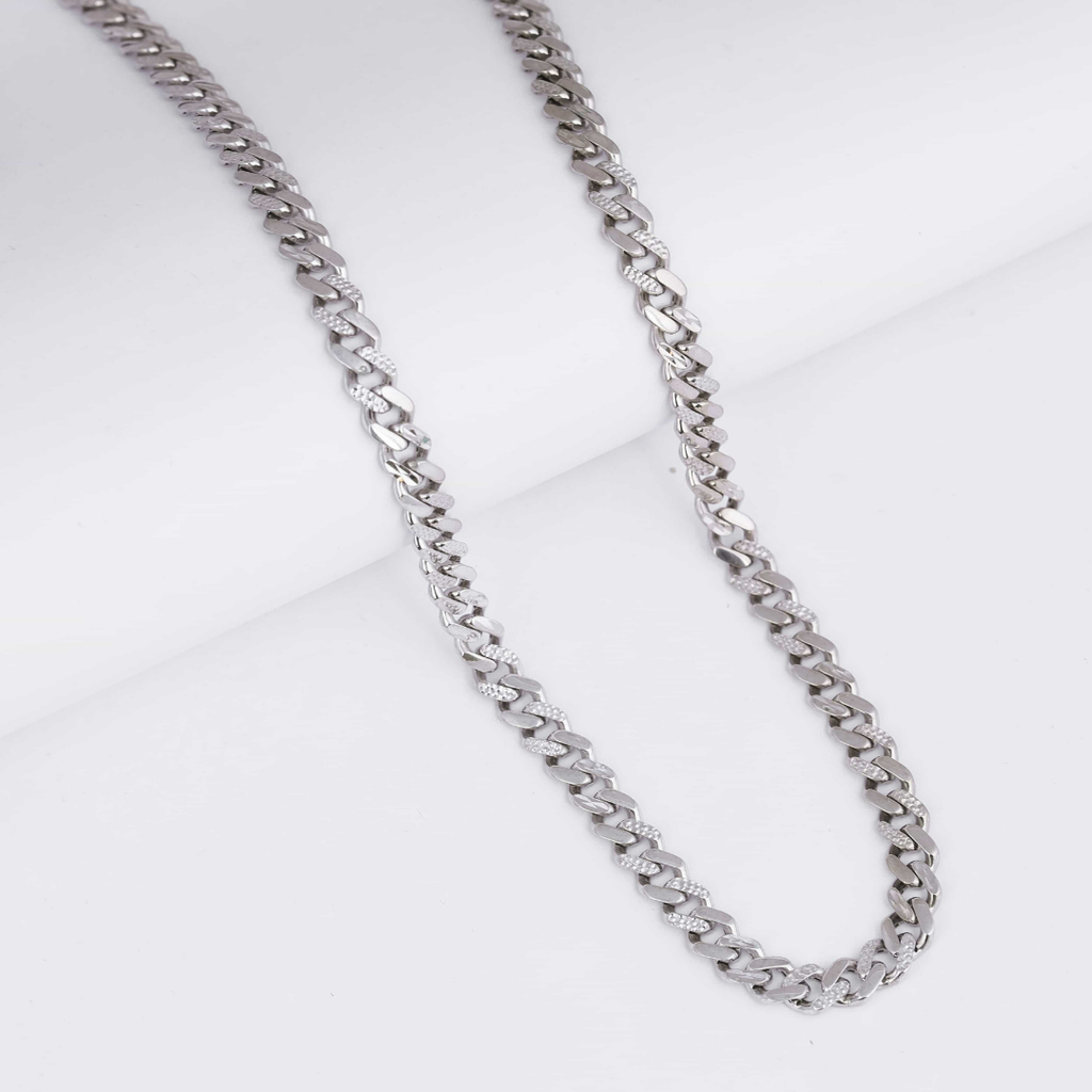 Royal Blue Accent Cuban Silver Chain 7MM