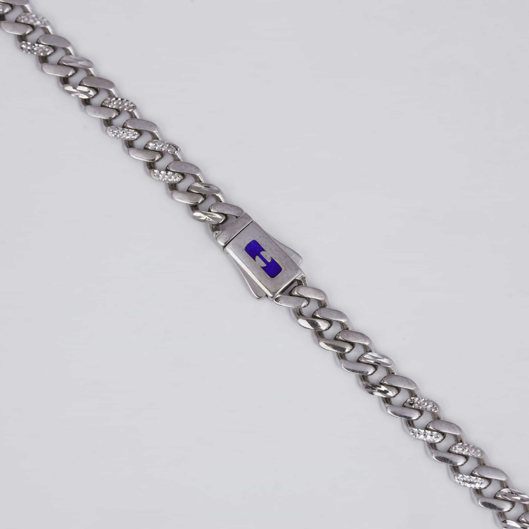 Royal Blue Accent Cuban Silver Chain 7MM