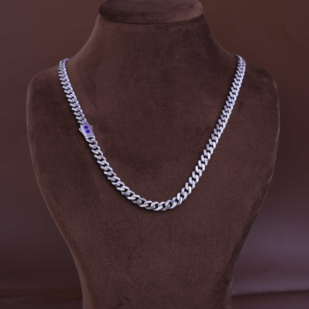 Royal Blue Accent Cuban Silver Chain 7MM