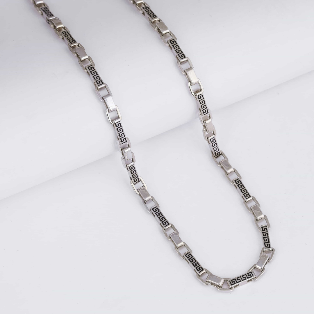 Greek Key Link Silver Chain 6MM