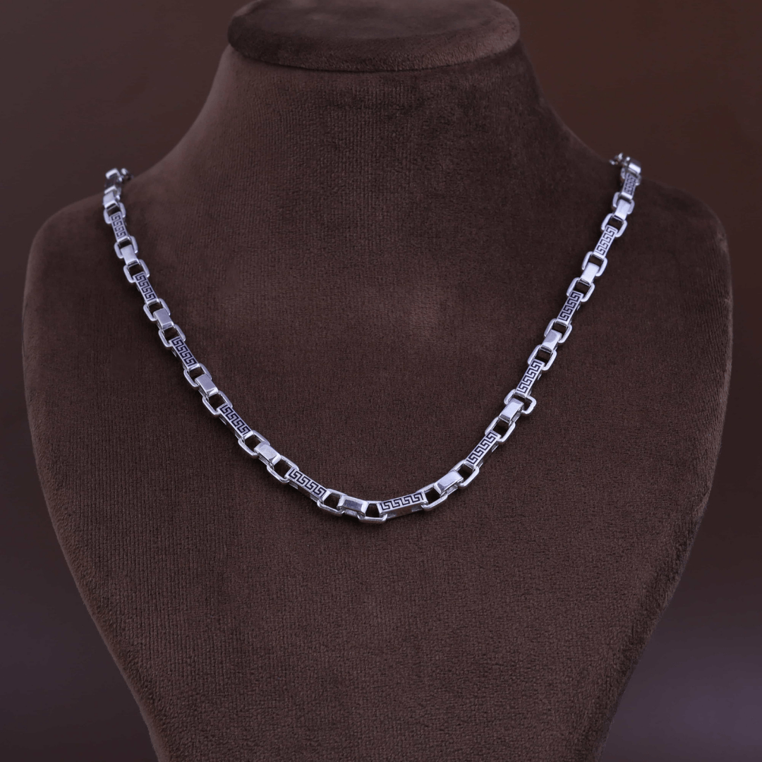 Greek Key Link Silver Chain 6MM
